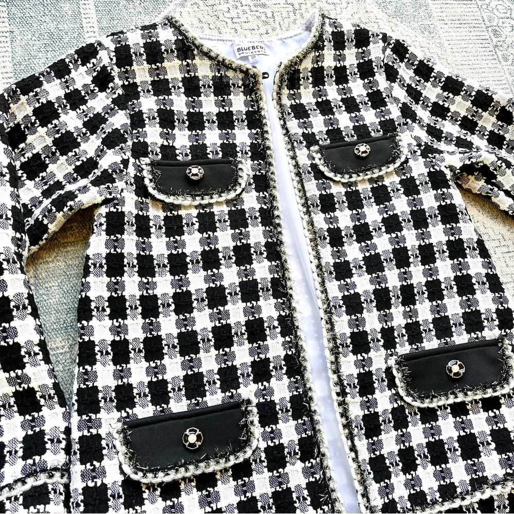 NWOT Girls Houndstooth Coat and Dress Set Black & White Tulle Twill Size 10 - Picture 4 of 11